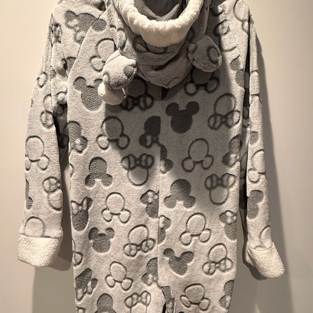 Disney Gray Adult One Piece Pajama Loungewear with Mickey and Minnie Mouse